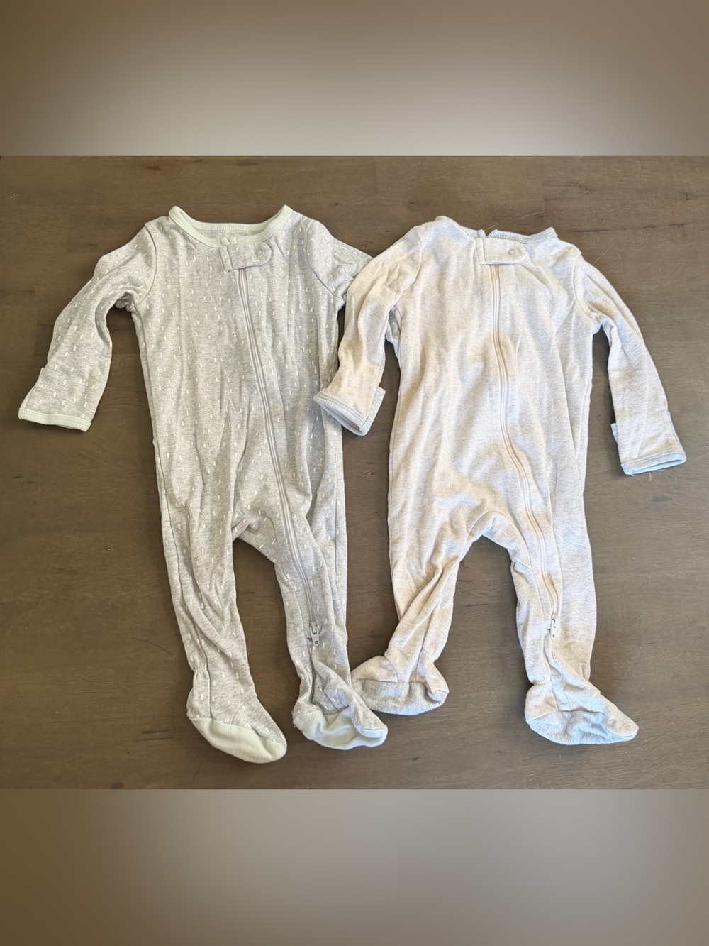 Cloud Island Baby 2pc Neutral Gray and Cream Footed Baby One-Piece Sleepers